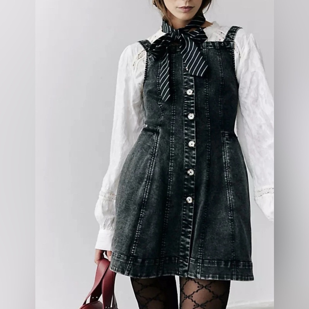 Free People Black Wash Denim Dress Size Small